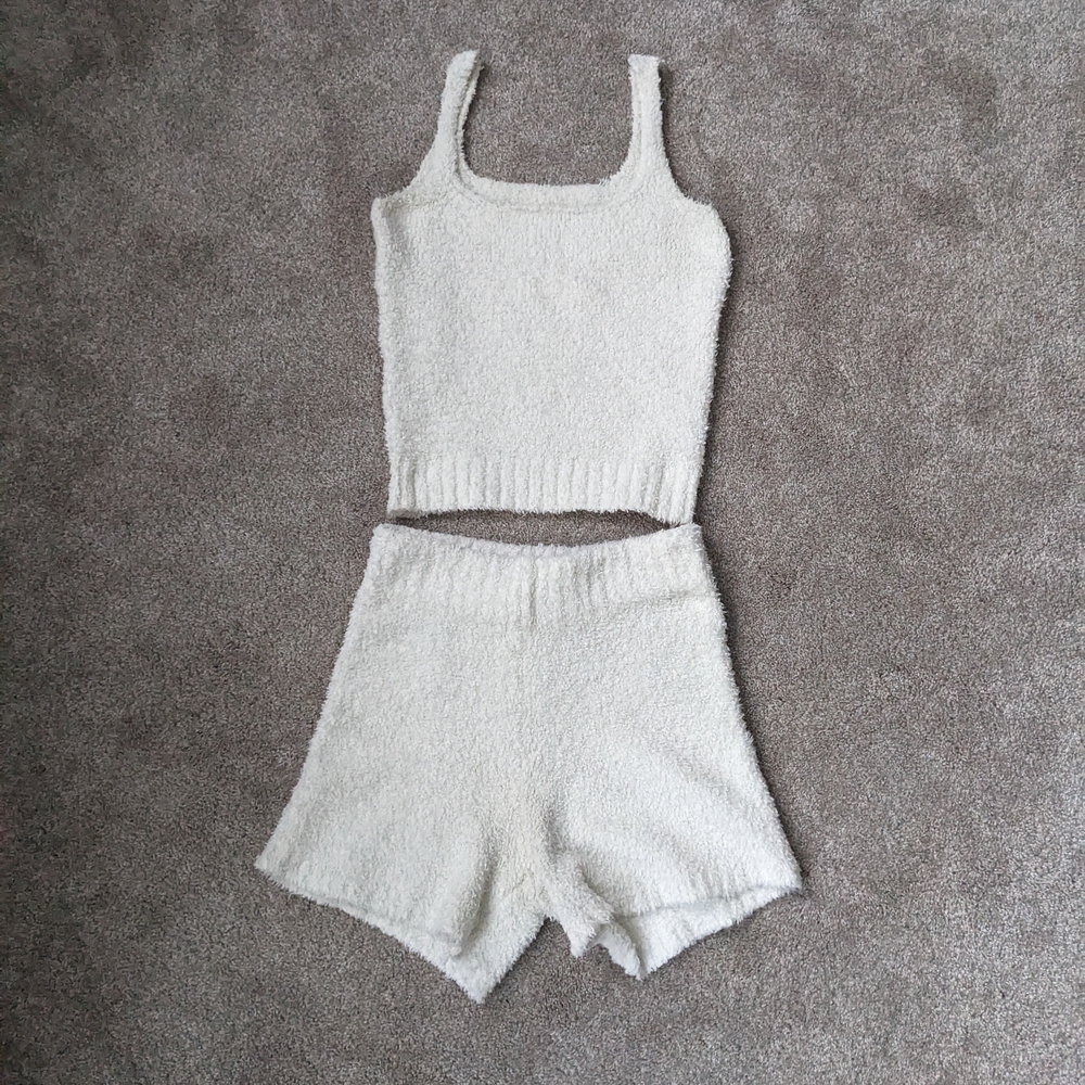 SKIMS Cozy Knit Shorts and Tank Set in Bone